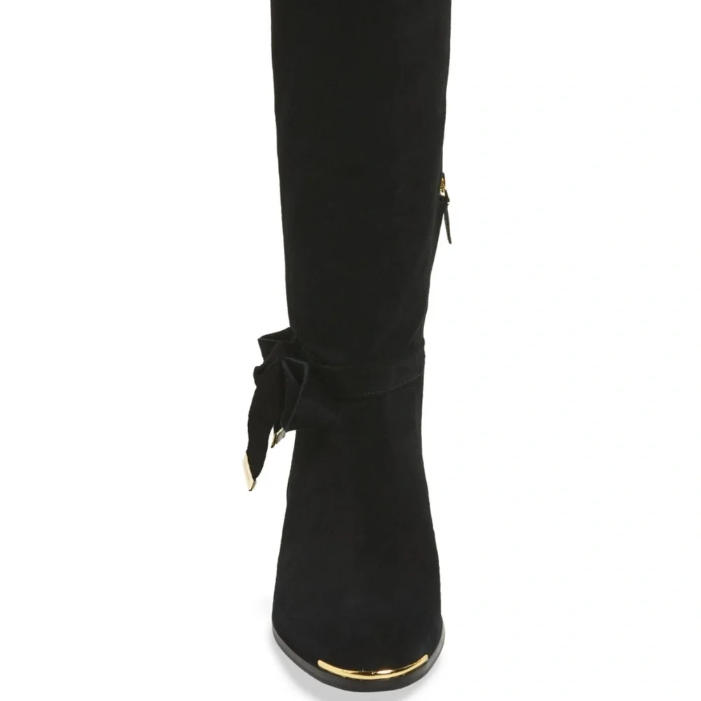 Designer NEW Tall Riding Boots Suede Leather OrthoLite Comfort BLACK 10 - Picture 3 of 13